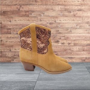 New DOLCE VITA Shreya Glitter Suede Cowboy Boots SZ 7